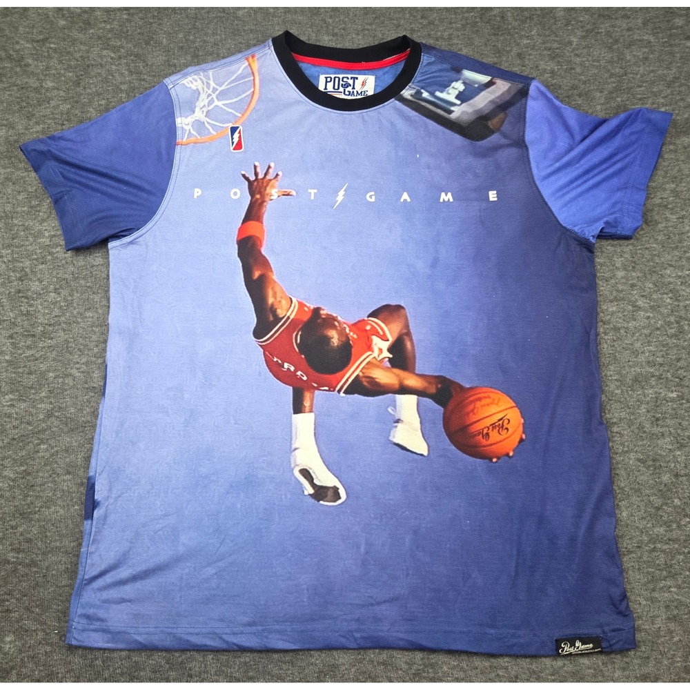 Michael Jordan Post Game T-Shirt Mens 2XL Blue Basketball Graphic Sublimated Tee